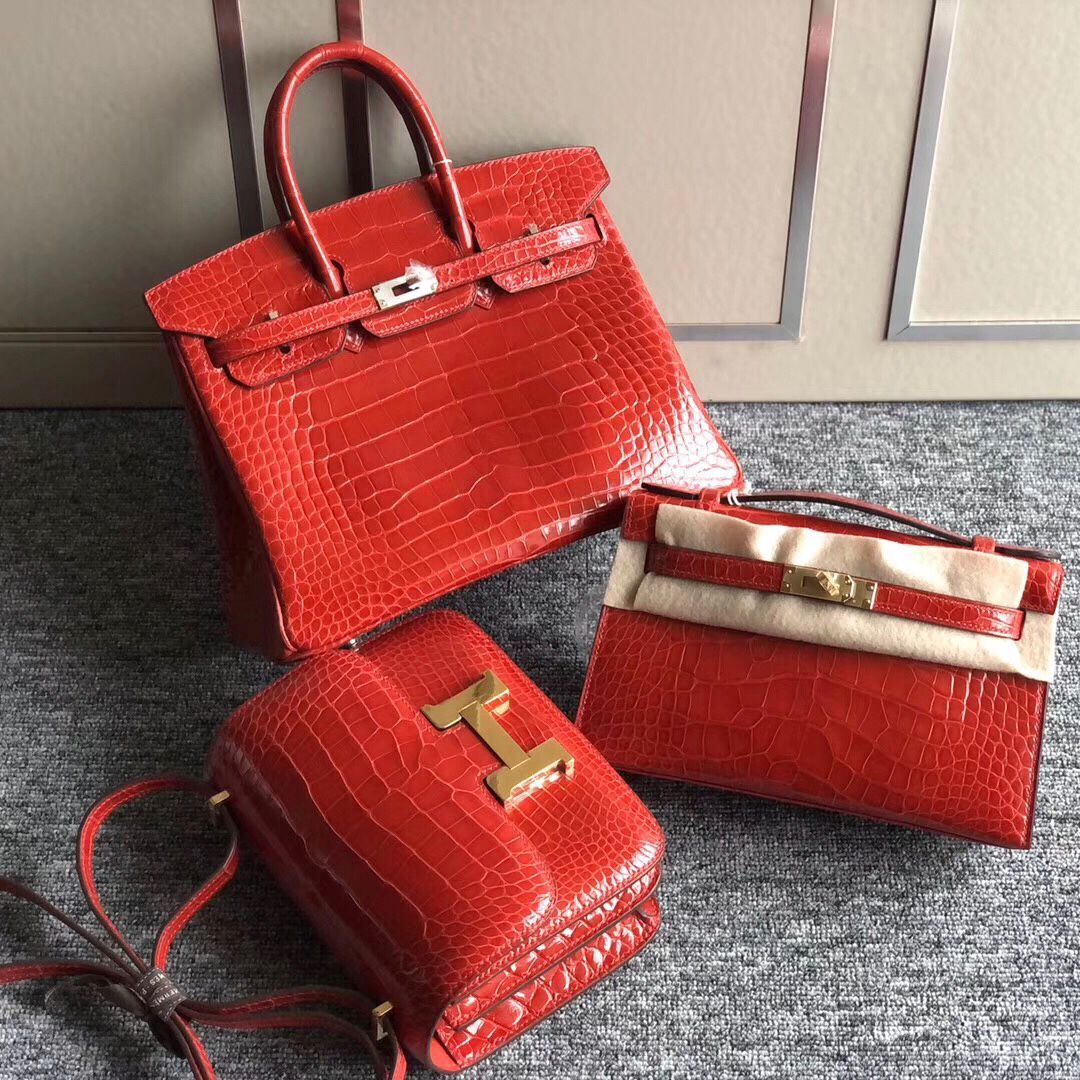 Hermes Birkin25cm Minikelly Pochette Constance19cm CK95法拉利紅