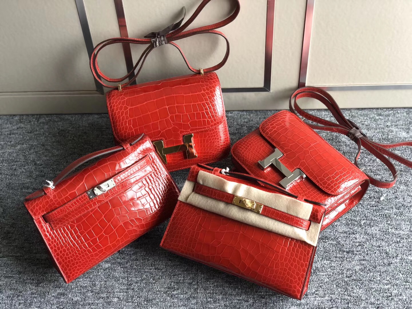 Hermes Birkin25cm Minikelly Pochette Constance19cm CK95法拉利紅