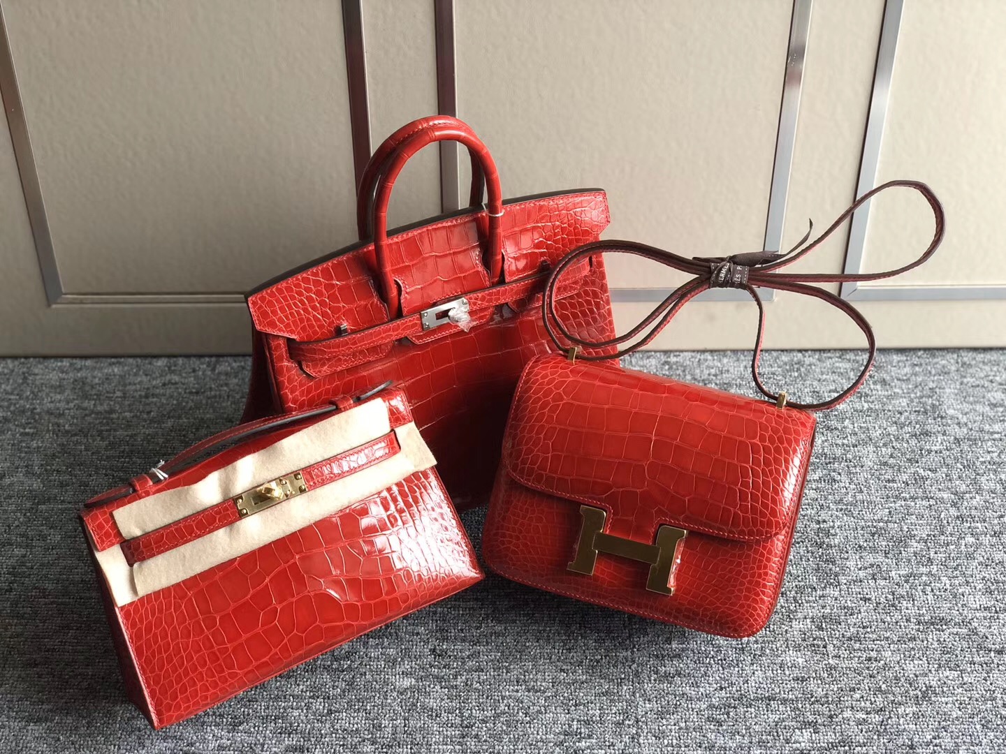 Hermes Birkin25cm Minikelly Pochette Constance19cm CK95法拉利紅