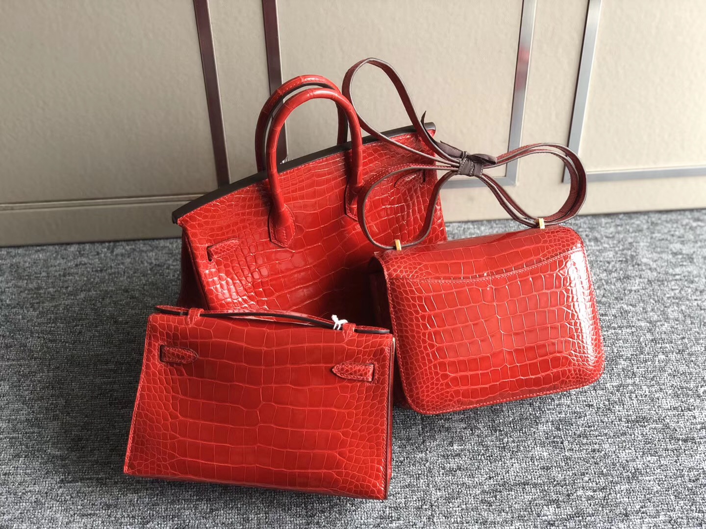 Hermes Birkin25cm Minikelly Pochette Constance19cm CK95法拉利紅