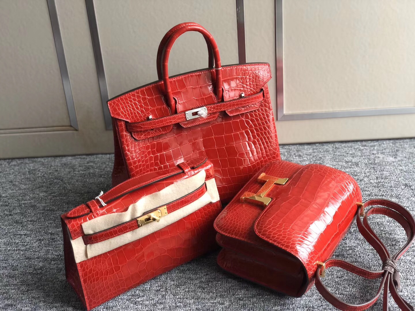 Hermes Birkin25cm Minikelly Pochette Constance19cm CK95法拉利紅