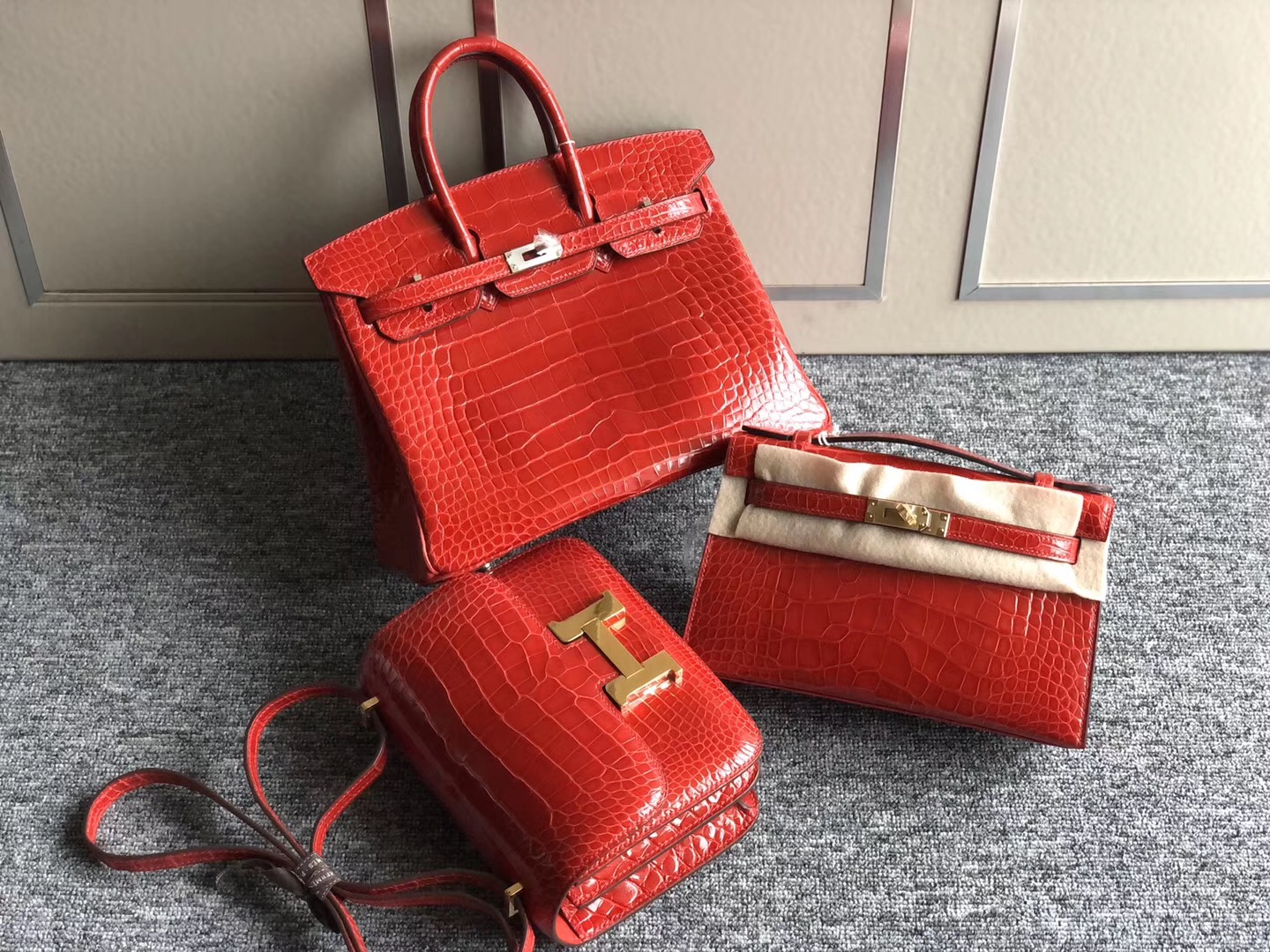 Hermes Birkin25cm Minikelly Pochette Constance19cm CK95法拉利紅