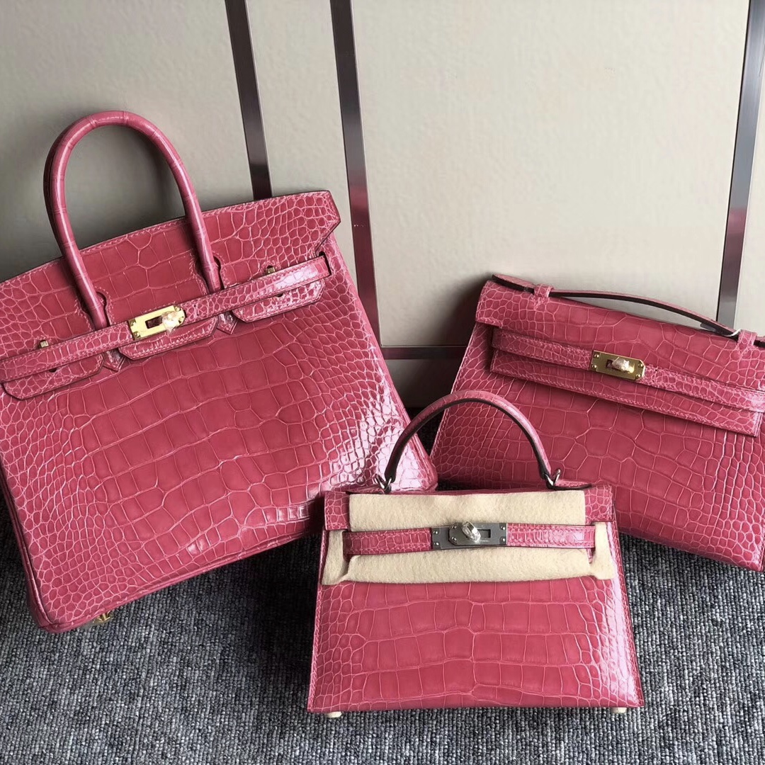 臺灣臺中市 愛馬仕專賣店 Hermes Birkin 25cm 美洲鱷 5J桃粉色