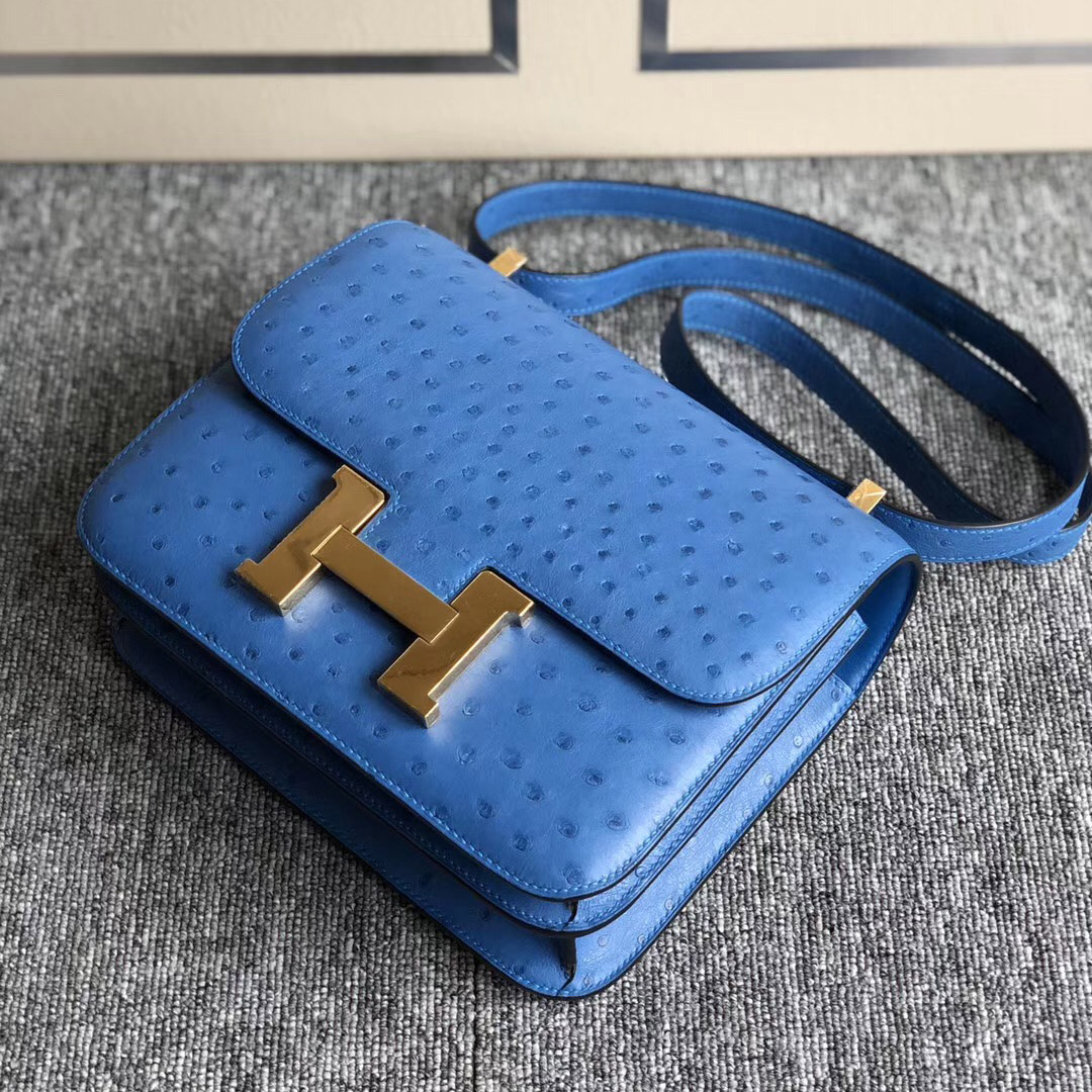 香港新界 九龍半島 愛馬仕Hermes Constance 24cm 7Q希臘藍 Blue Mykonos