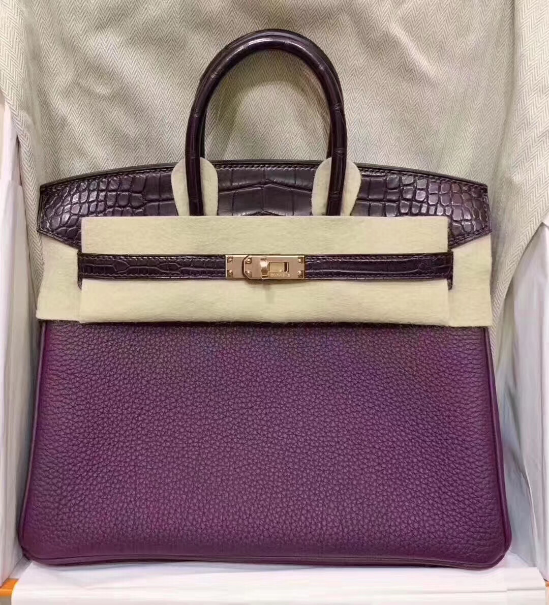 Hermès Birkin Touch 25cm CK59 葡萄紫 Raisin拼3W Prunoir 美洲鱷