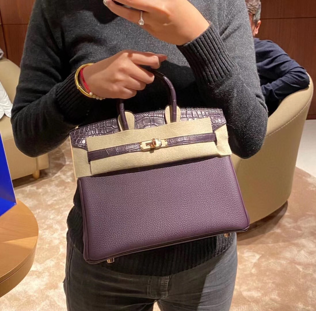 Hermès Birkin Touch 25cm CK59 葡萄紫 Raisin拼3W Prunoir 美洲鱷