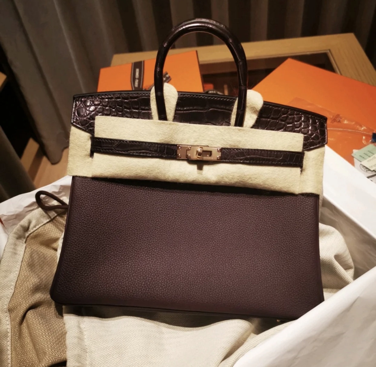 Hermès Birkin Touch 25cm CK59 葡萄紫 Raisin拼3W Prunoir 美洲鱷