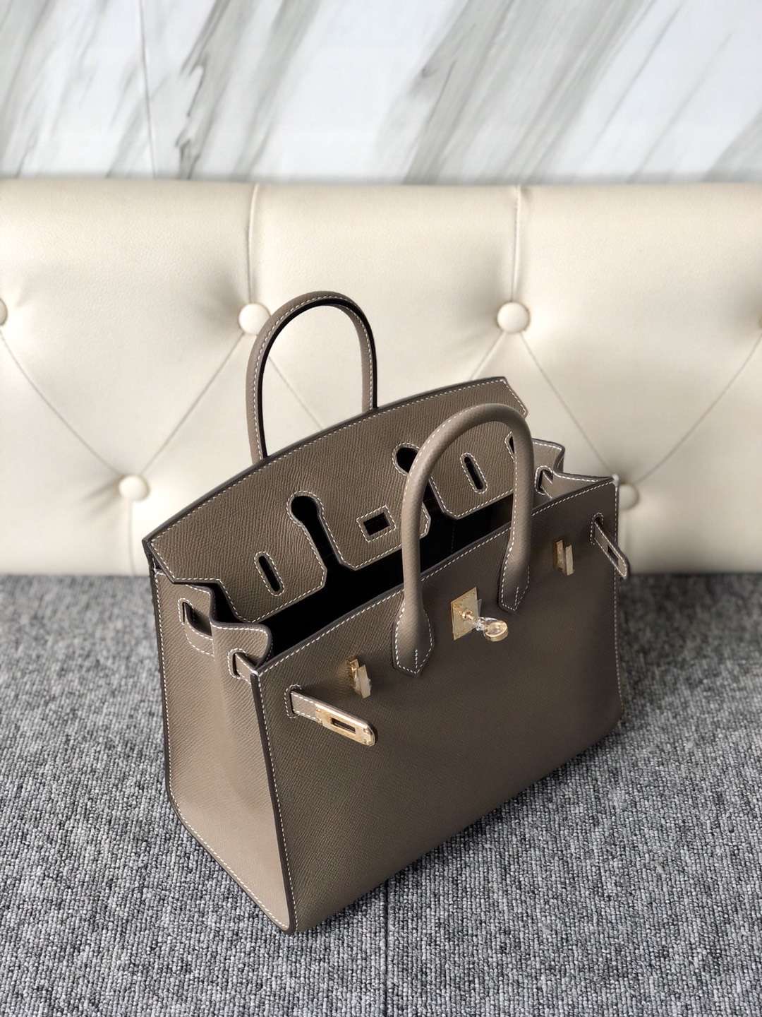 香港灣仔區 愛馬仕 外縫鉑金包價格 Hermes Birkin 25cm CK18大象灰Etoupe