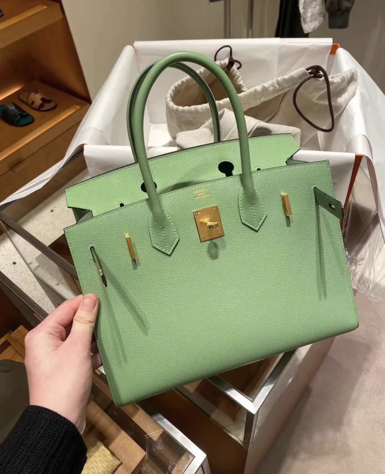 愛馬仕外縫鉑金包 Hermes Birkin 30cm 3I牛油果綠Vert Criquet 蟋蟀綠