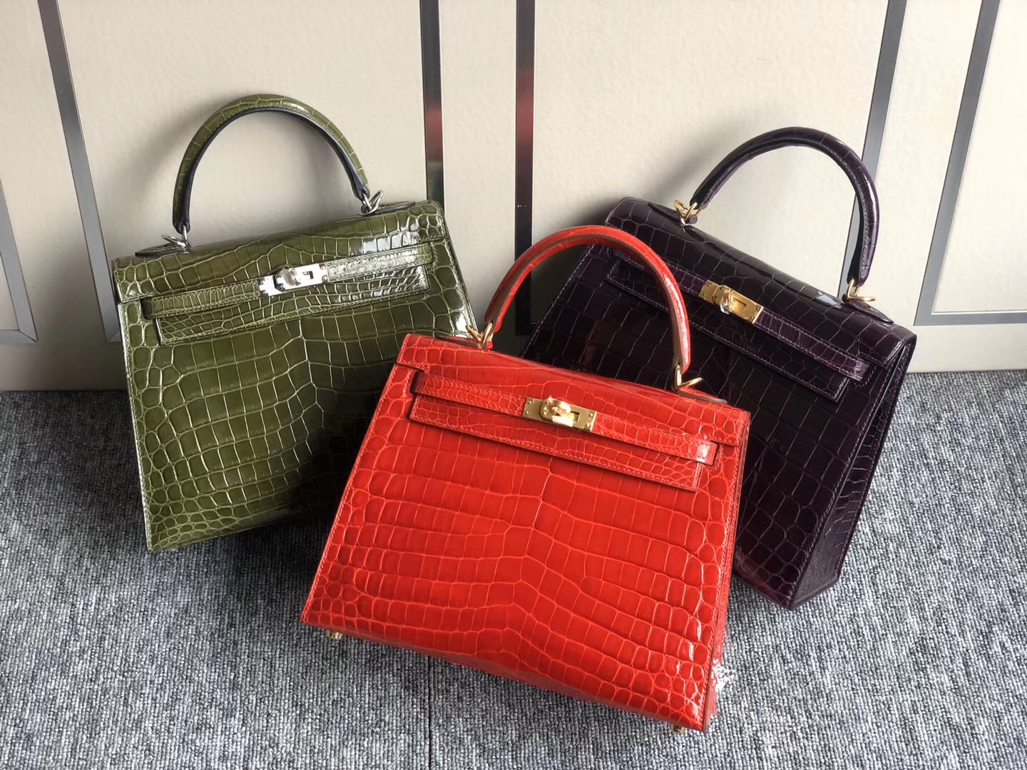 愛馬仕凱莉包專櫃價格 Hermes Kelly25cm尼羅鱷 6H橄欖綠 9G水晶紫