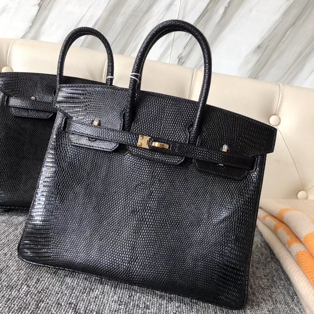 香港淺水灣愛馬仕 Hermes Birkin 25cm Lizard CK89 Noir 金扣 銀扣對比圖