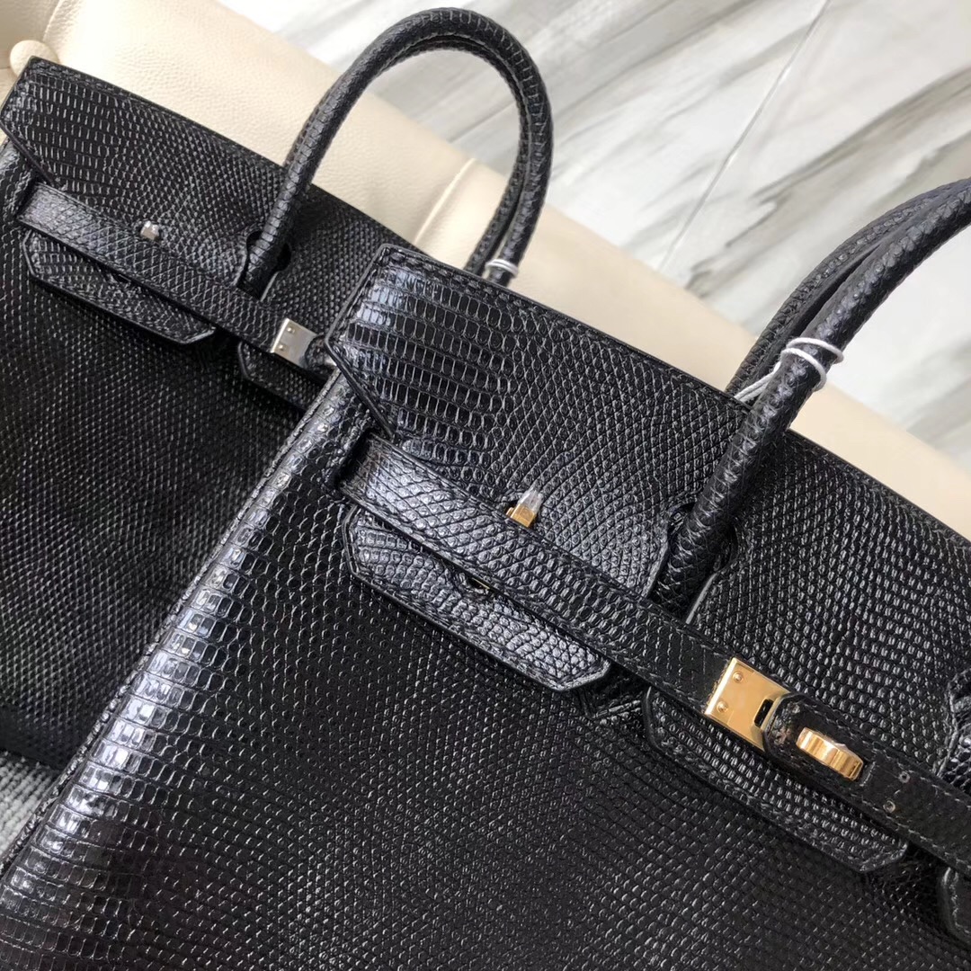 香港淺水灣愛馬仕 Hermes Birkin 25cm Lizard CK89 Noir 金扣 銀扣對比圖