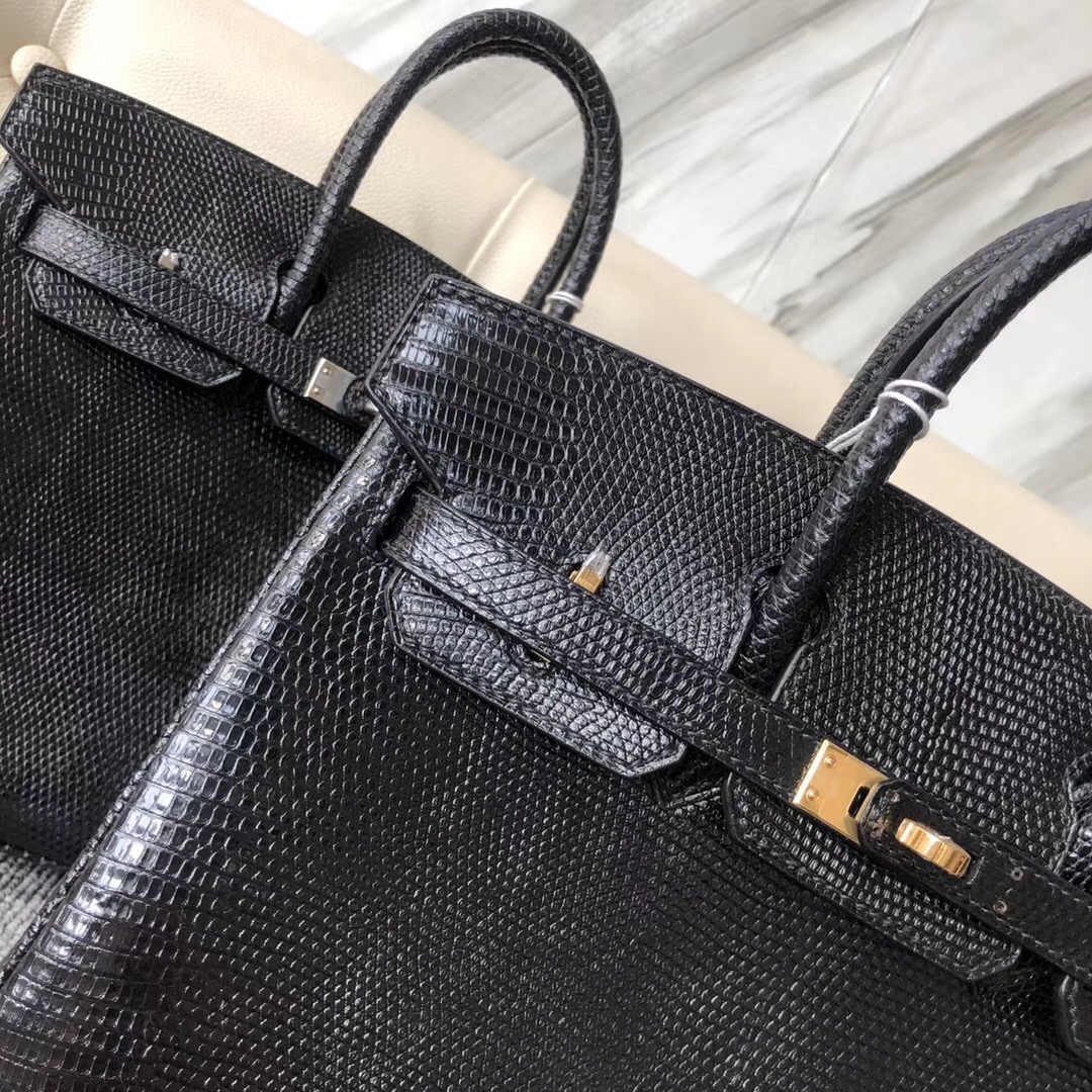 香港淺水灣愛馬仕 Hermes Birkin 25cm Lizard CK89 Noir 金扣 銀扣對比圖