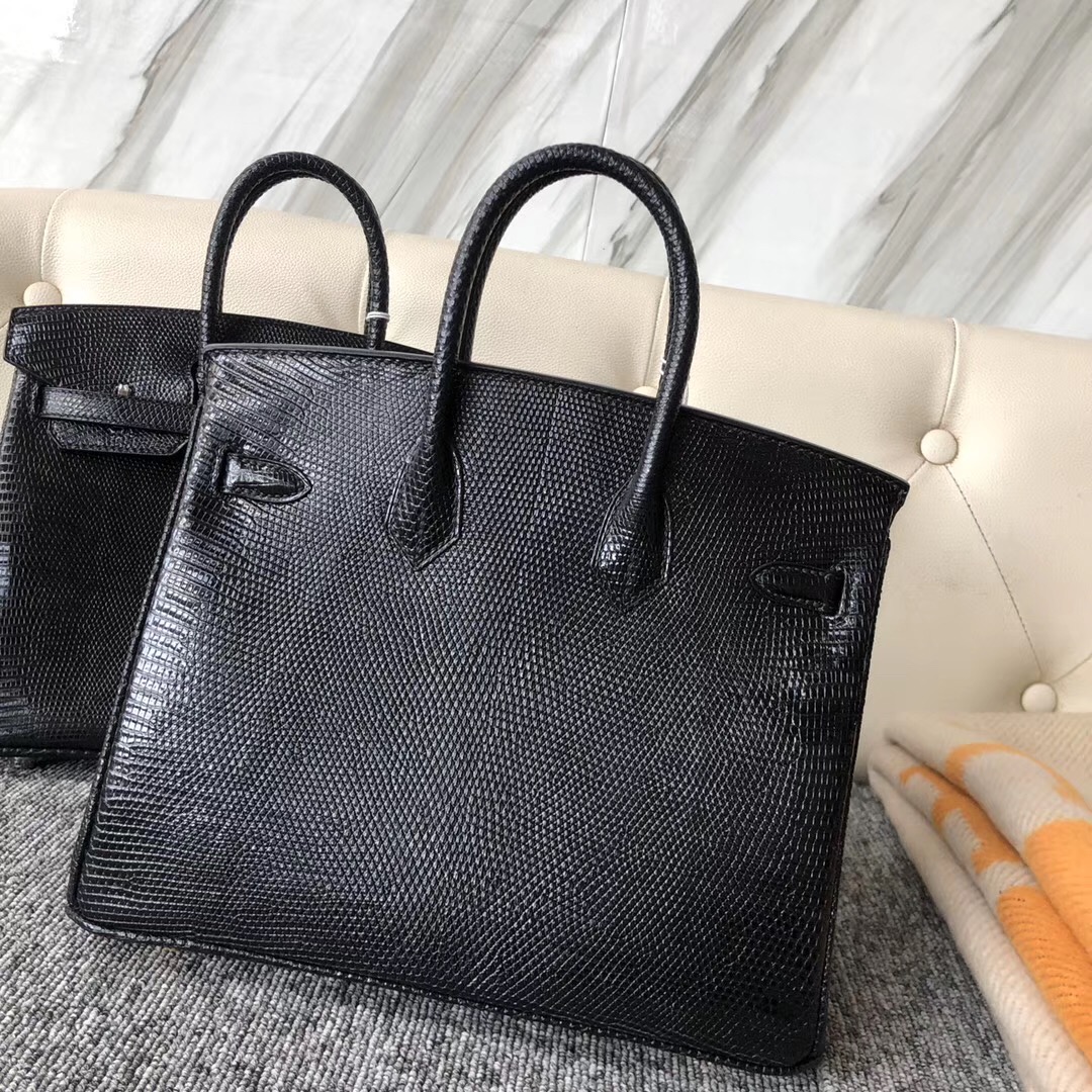 香港淺水灣愛馬仕 Hermes Birkin 25cm Lizard CK89 Noir 金扣 銀扣對比圖