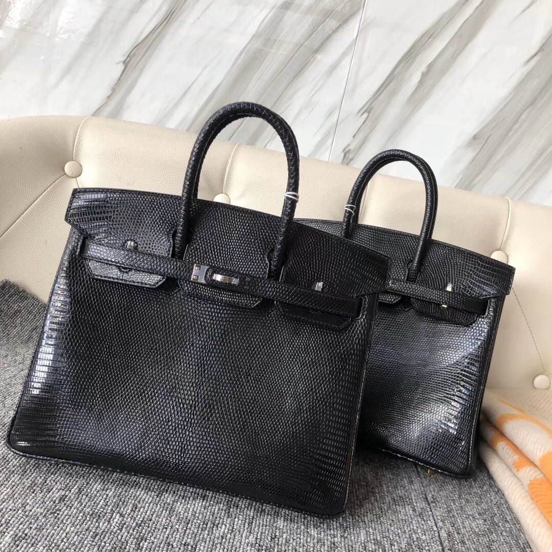 香港淺水灣愛馬仕 Hermes Birkin 25cm Lizard CK89 Noir 金扣 銀扣對比圖