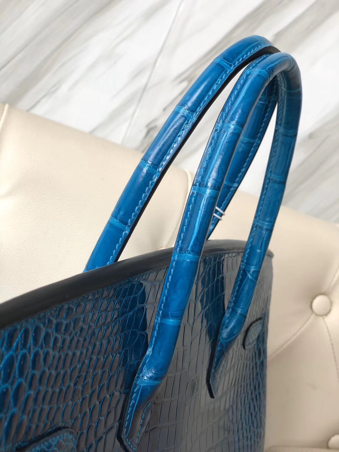 香港石澳Hermes Birkin 35cm 亮面倒V澳洲灣鱷 7W 伊茲密爾藍 Blue Izmir