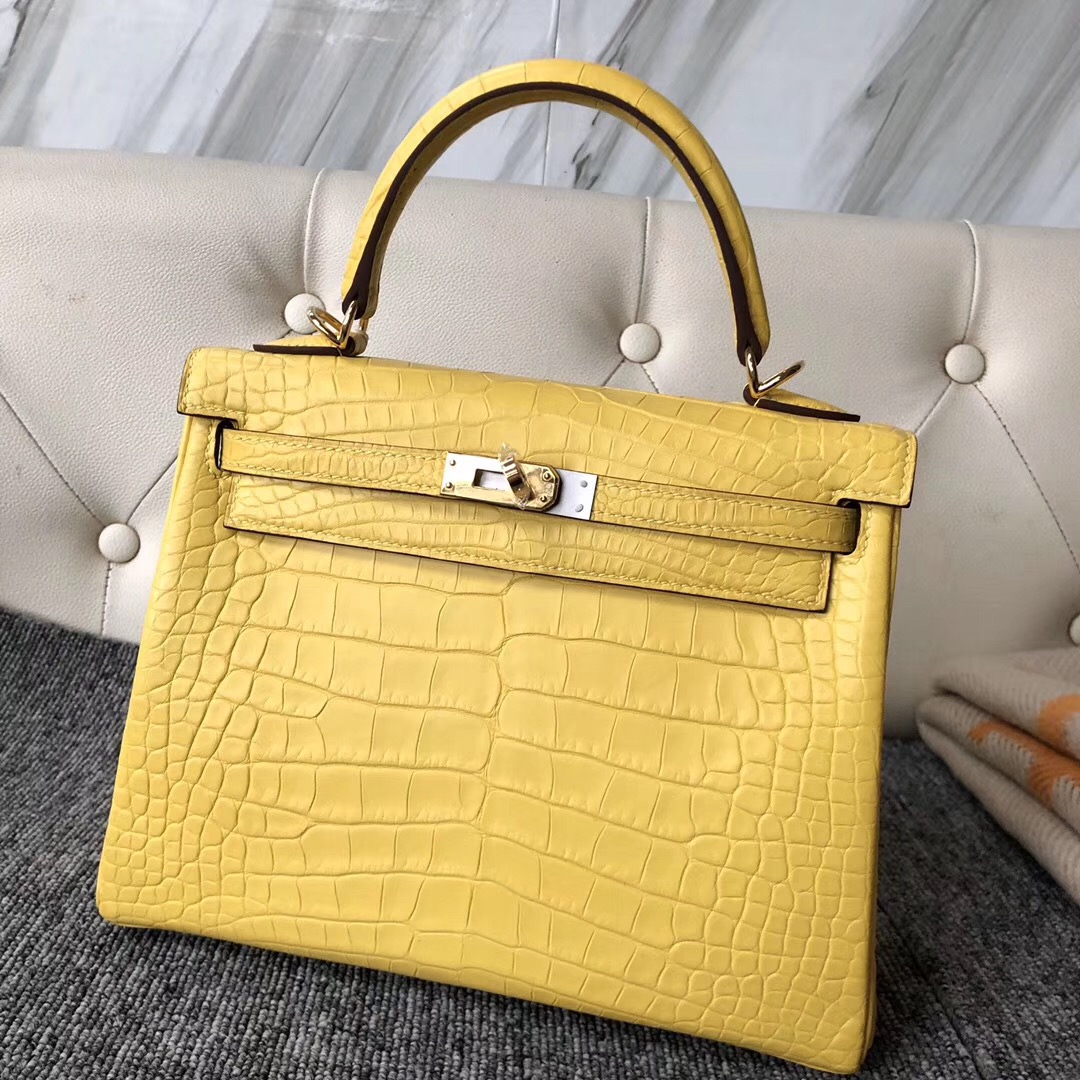 香港九龍城區愛馬仕凱莉包 Hermes Kelly 25cm 美洲鱷 M9金盞花黃