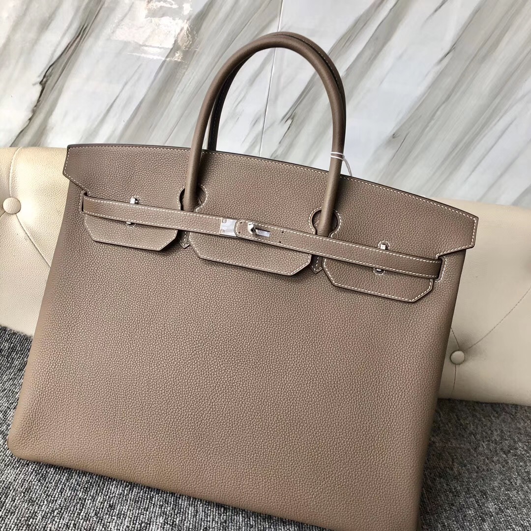 愛馬仕男士大號 鉑金包40CM Hermes Birkin 40cm togo ck18 Etoupe 大象灰