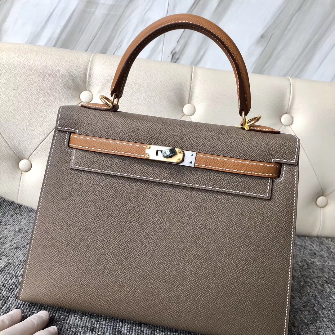 Aomen Hermes Kelly 25cm Hss CK18大象灰 Epsom/CK37金棕色 Gold 拉絲金扣