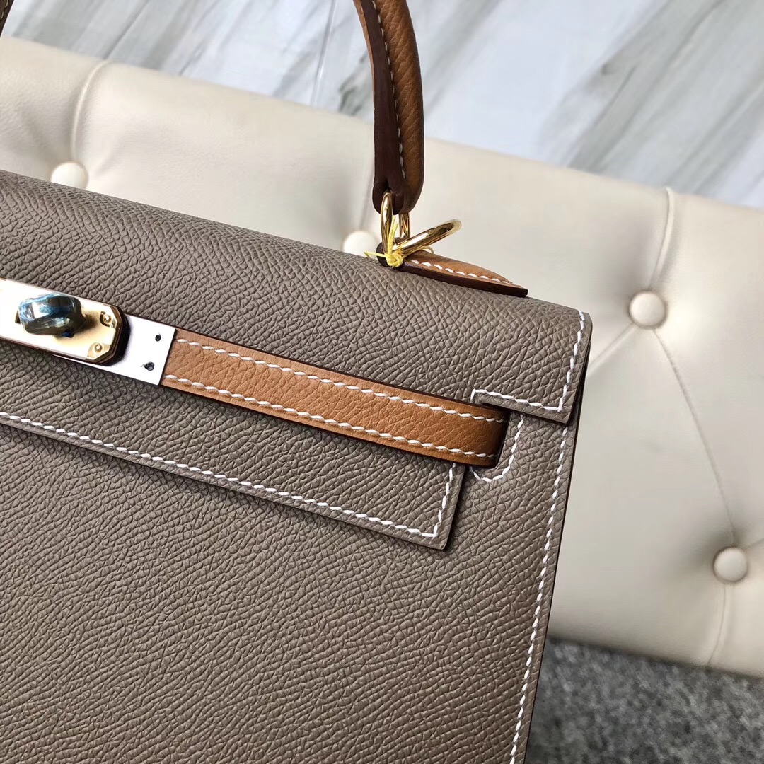 Aomen Hermes Kelly 25cm Hss CK18大象灰 Epsom/CK37金棕色 Gold 拉絲金扣