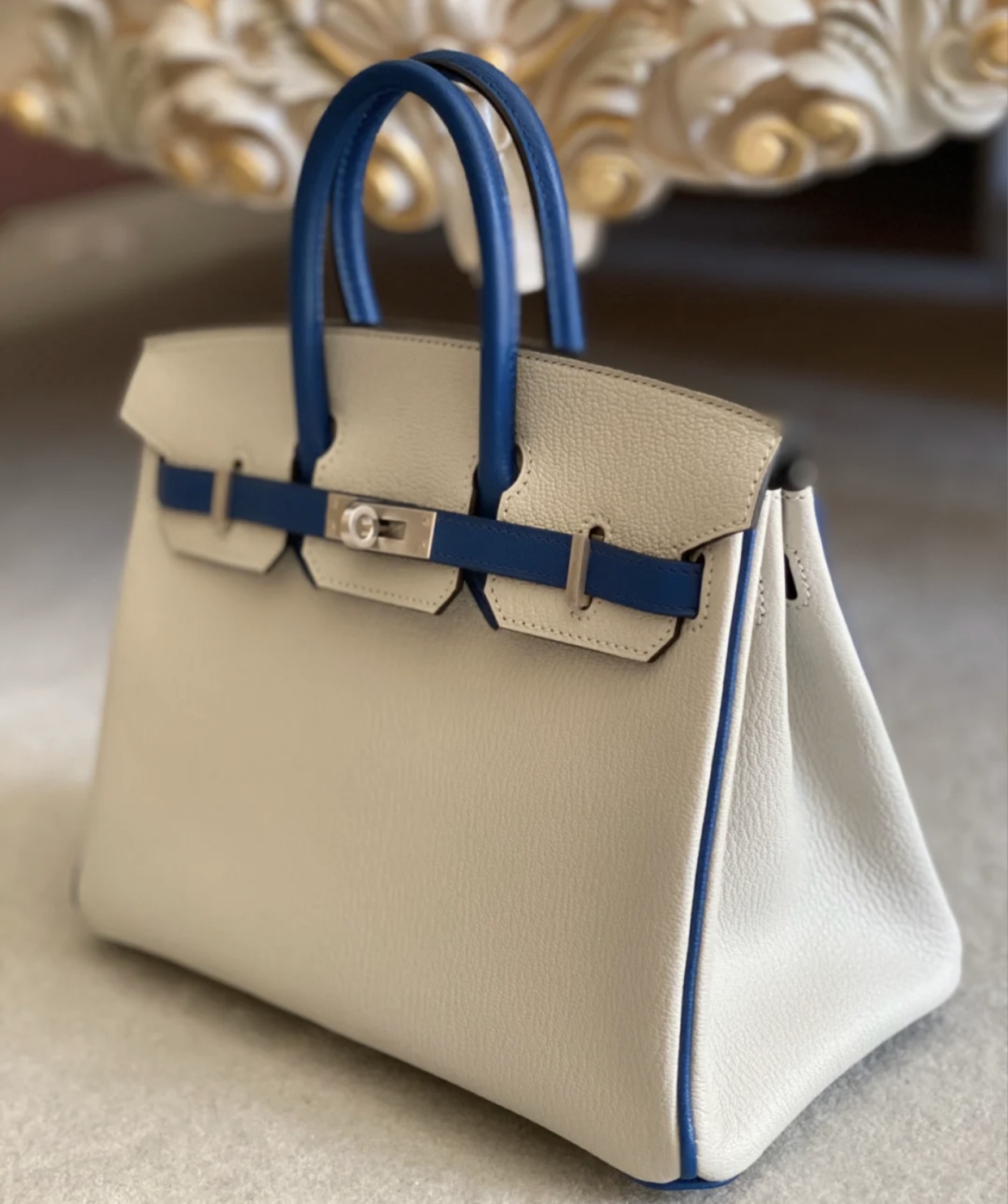 Hong Kong Hermes Birkin 25cm Handbag Chevre CK80珍珠灰/CK73寶石藍