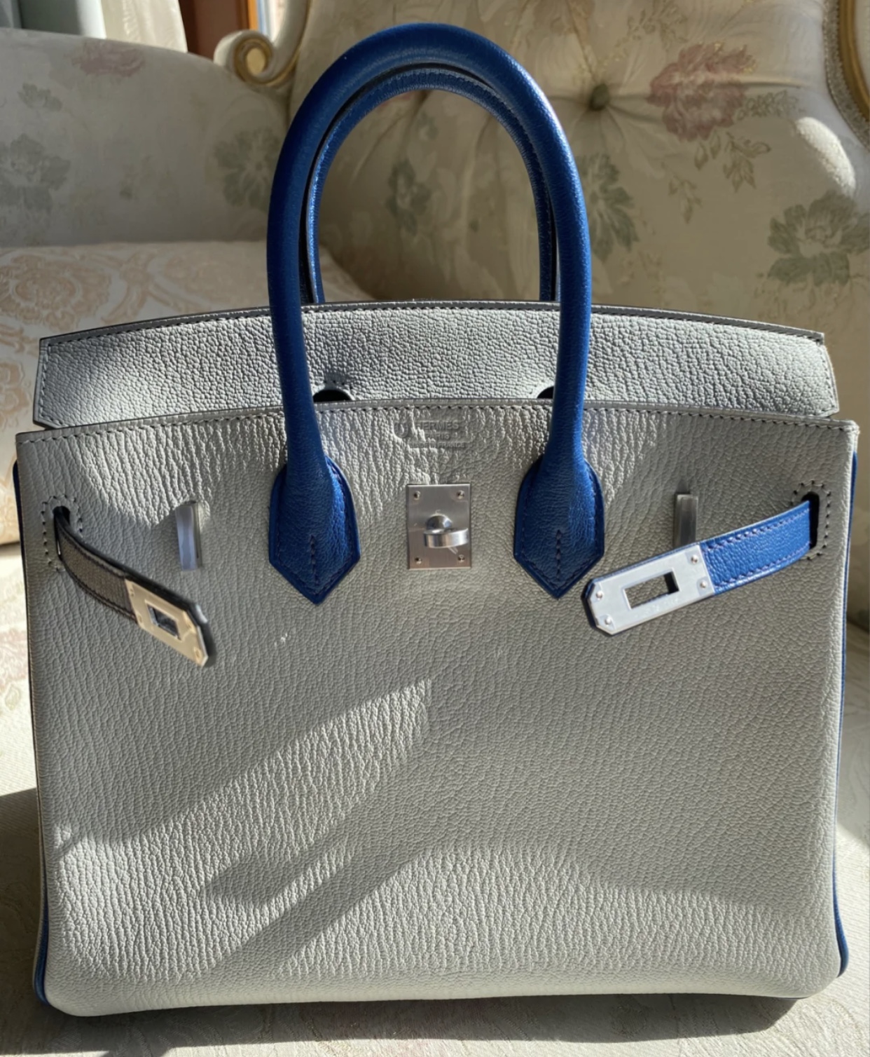 Hong Kong Hermes Birkin 25cm Handbag Chevre CK80珍珠灰/CK73寶石藍