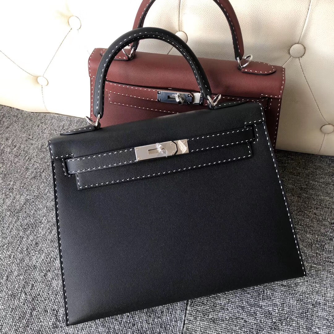 Hong Kong Hermes Kelly 28cm Graine Monsieur Ck89 Noir 黑白双色線