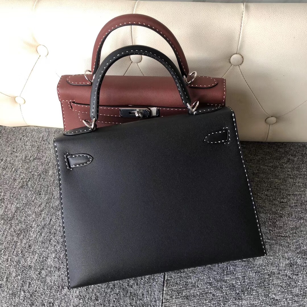 Hong Kong Hermes Kelly 28cm Graine Monsieur Ck89 Noir 黑白双色線