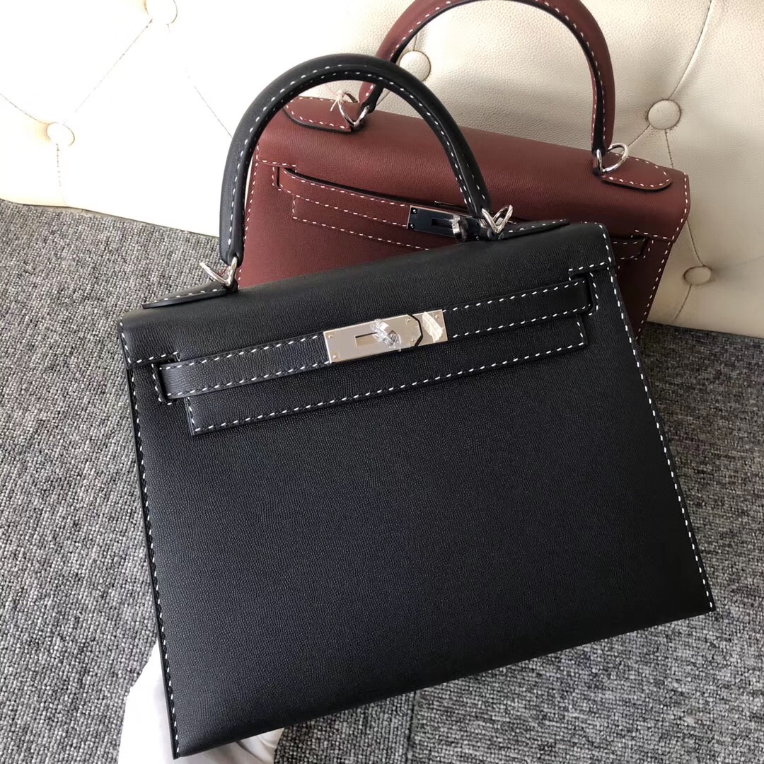 Hong Kong Hermes Kelly 28cm Graine Monsieur Ck89 Noir 黑白双色線