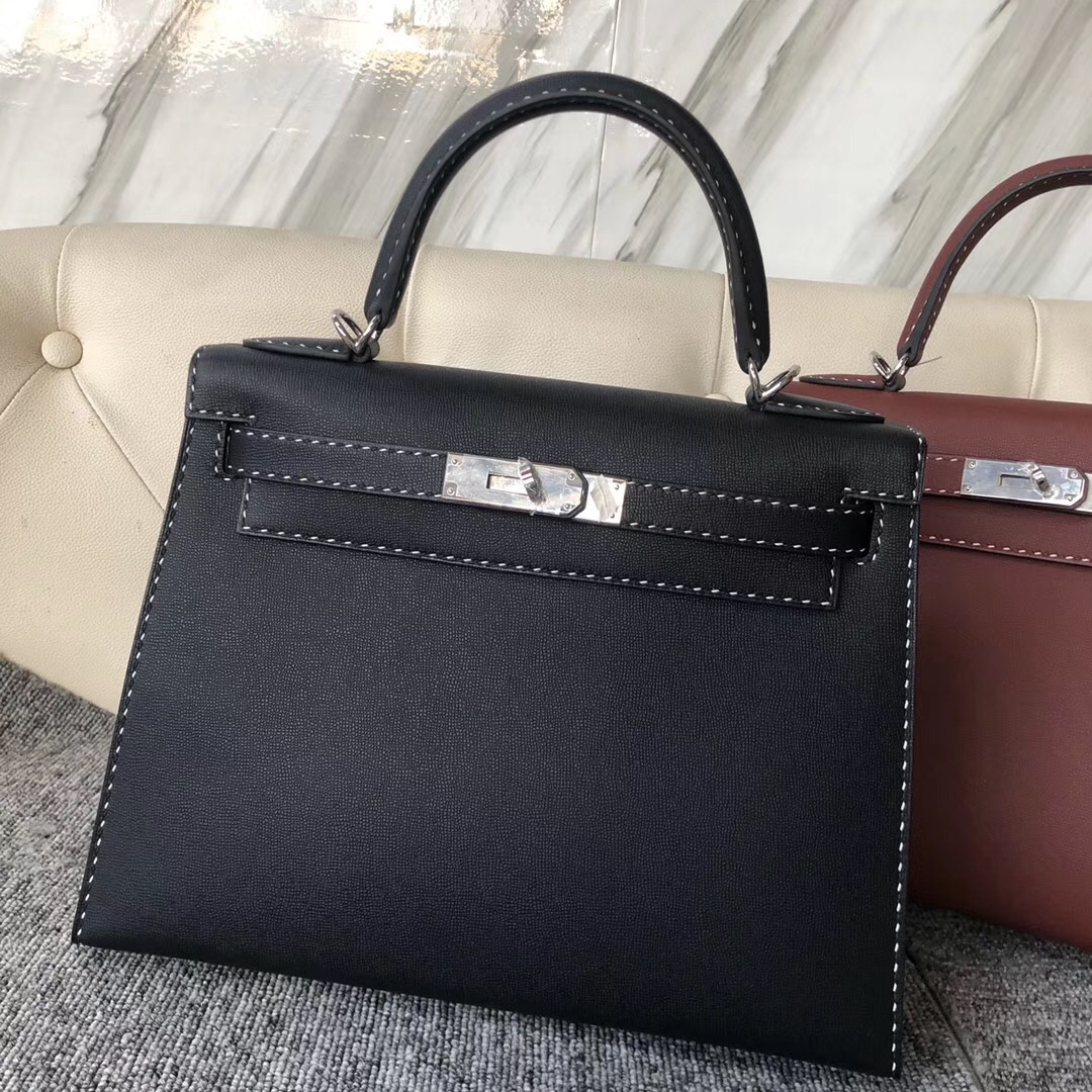 Hong Kong Hermes Kelly 28cm Graine Monsieur Ck89 Noir 黑白双色線