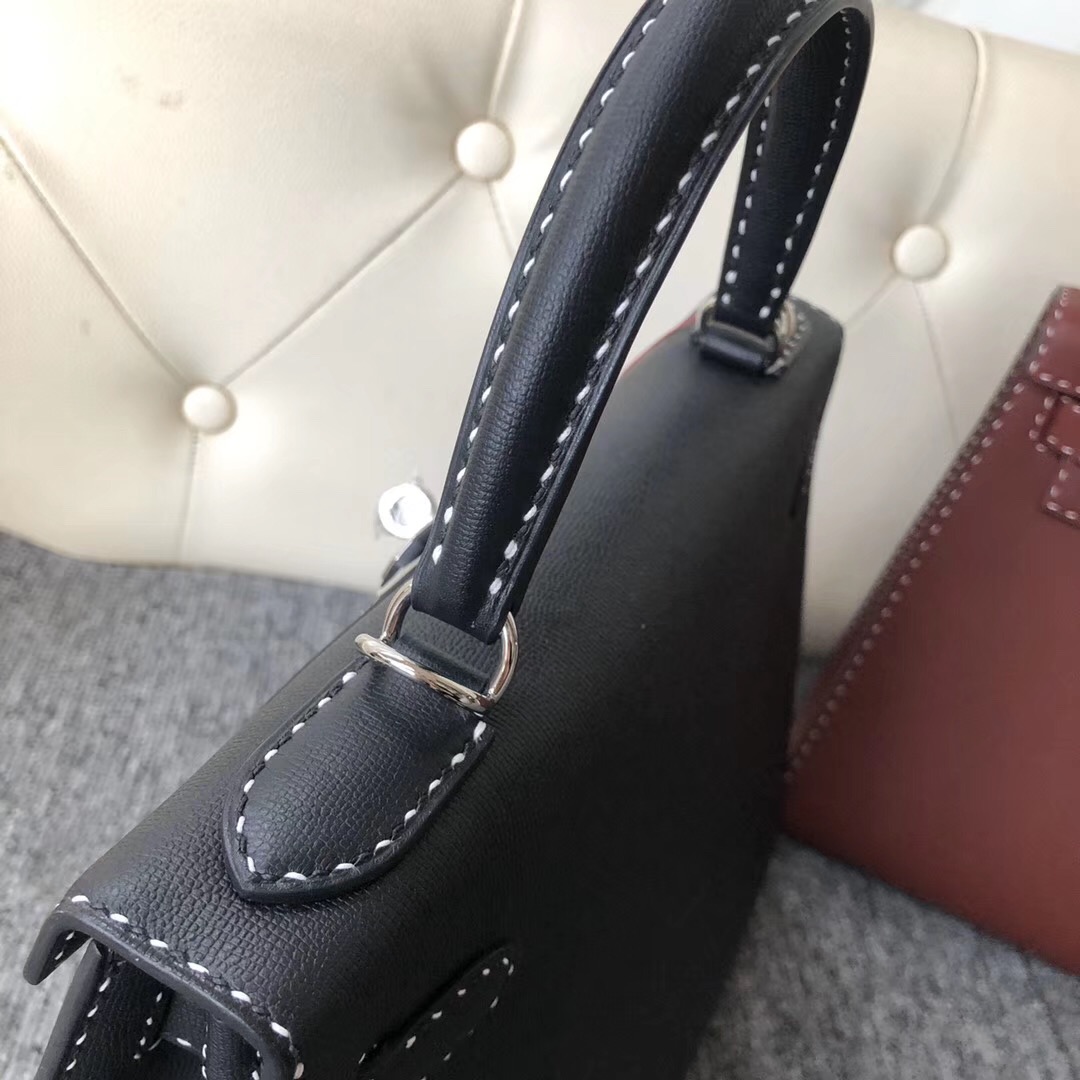 Hong Kong Hermes Kelly 28cm Graine Monsieur Ck89 Noir 黑白双色線