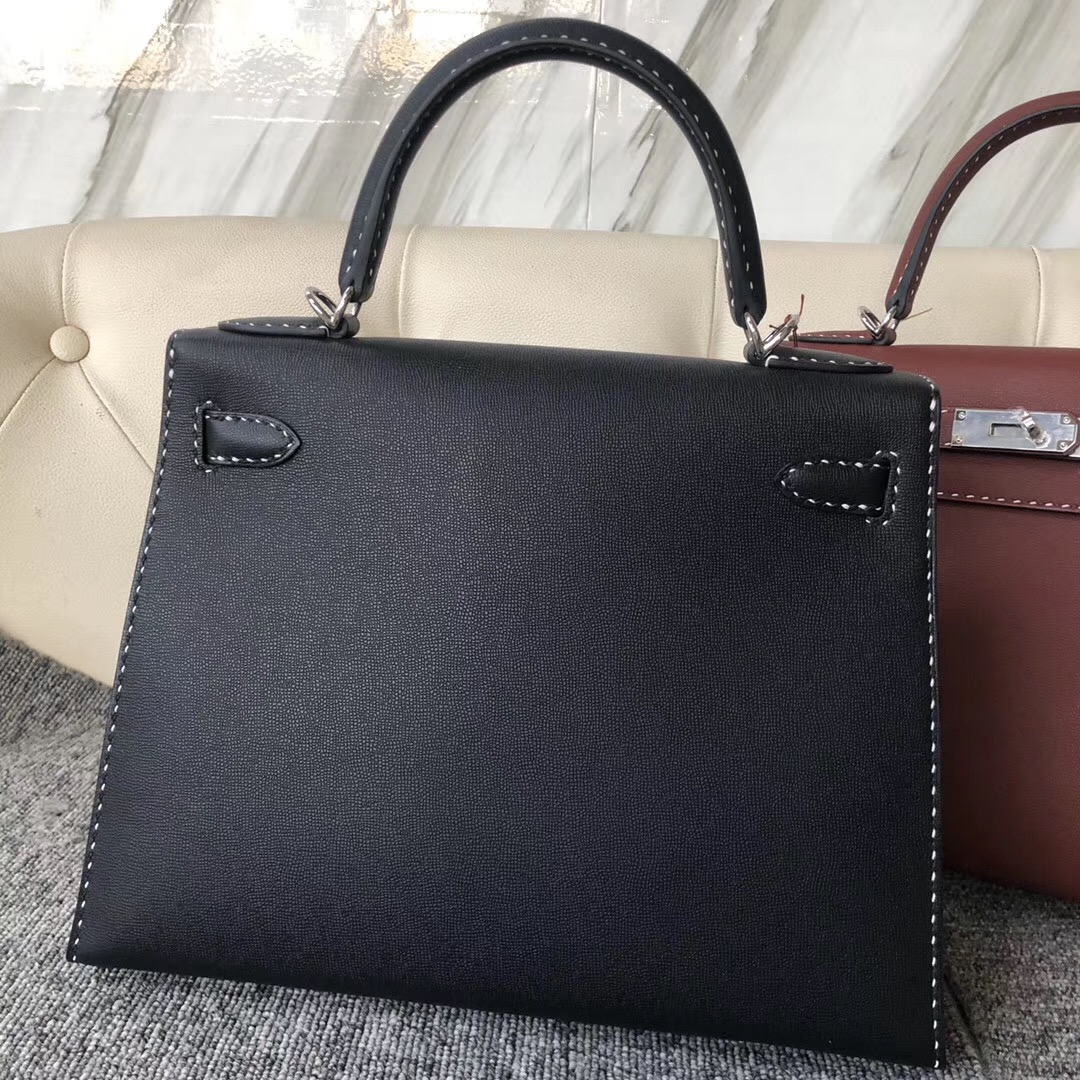 Hong Kong Hermes Kelly 28cm Graine Monsieur Ck89 Noir 黑白双色線