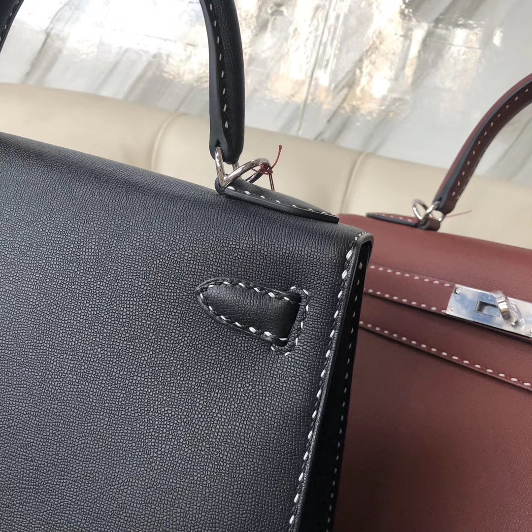 Hong Kong Hermes Kelly 28cm Graine Monsieur Ck89 Noir 黑白双色線