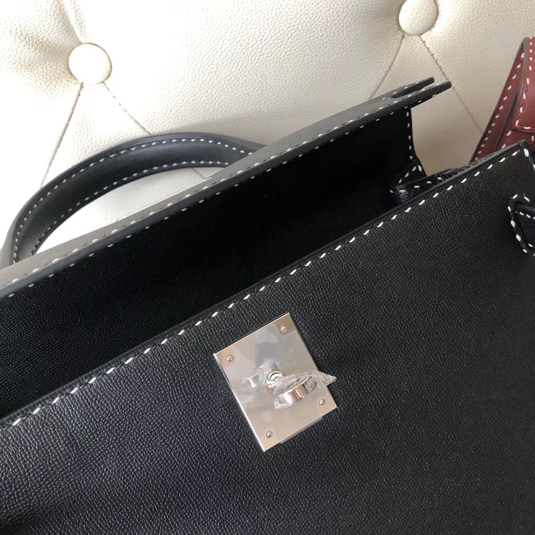 Hong Kong Hermes Kelly 28cm Graine Monsieur Ck89 Noir 黑白双色線