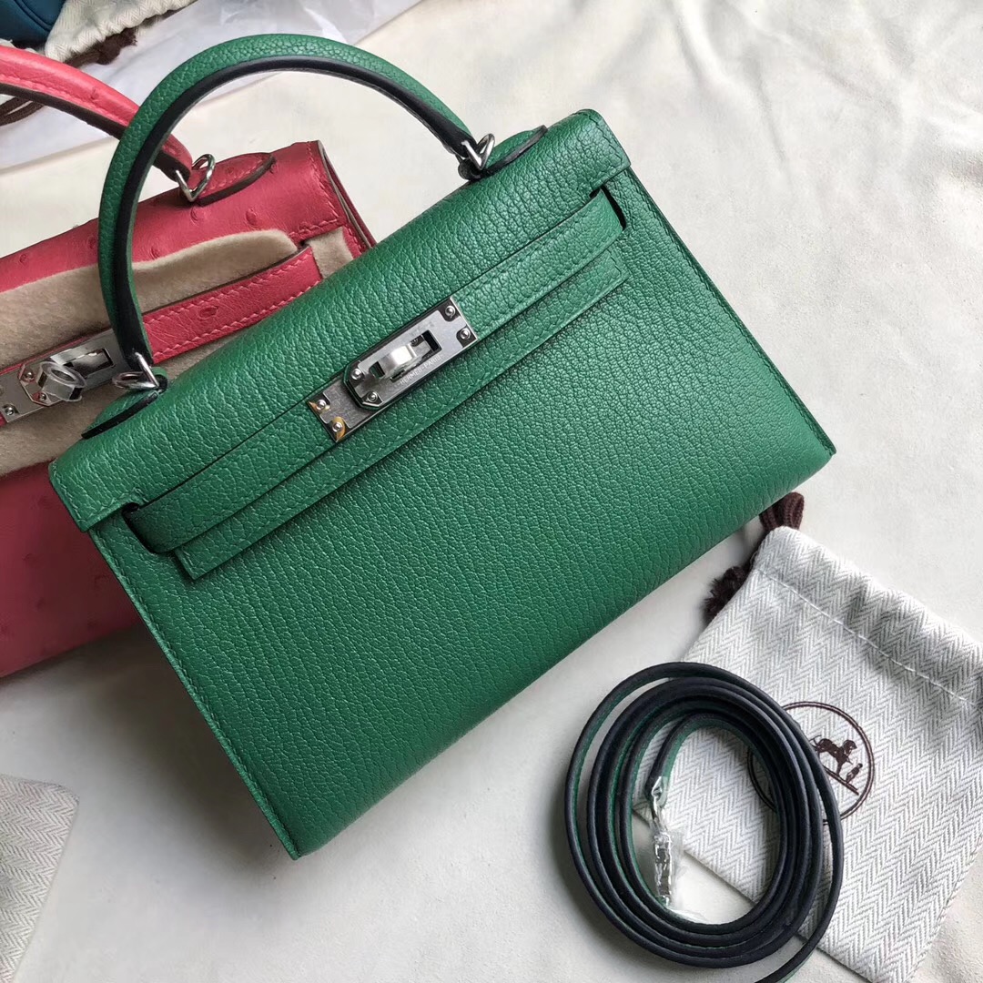 Hermes KellyMini 2代 Chevre U4 Vert Verigo 絲絨綠 拼J7 亞麻藍 blue lin