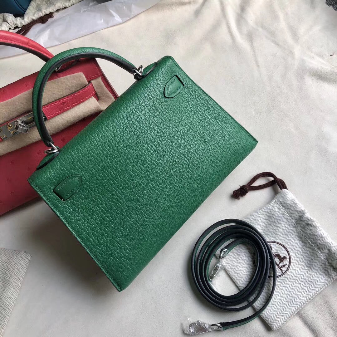 Hermes KellyMini 2代 Chevre U4 Vert Verigo 絲絨綠 拼J7 亞麻藍 blue lin