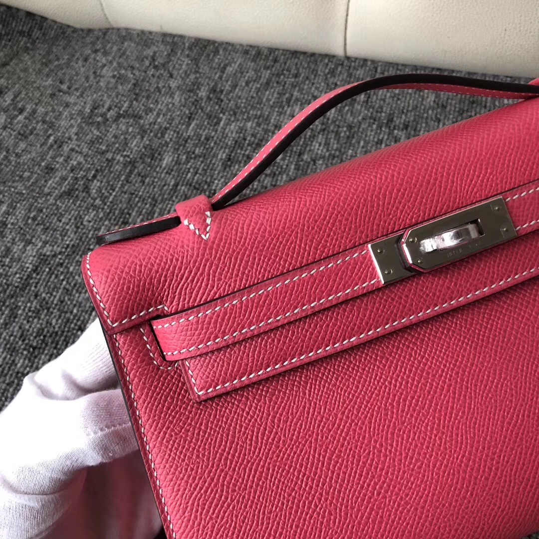 Macao Hermes MiniKelly Pochette Epsom E5糖果粉 Rose Tyrien 24k 五金