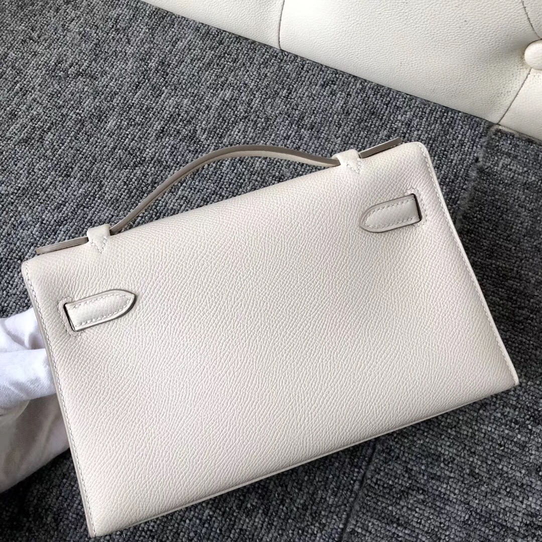 Macao Hermes MiniKelly Pochette Epsom CK10奶昔白 Craie 24k五金