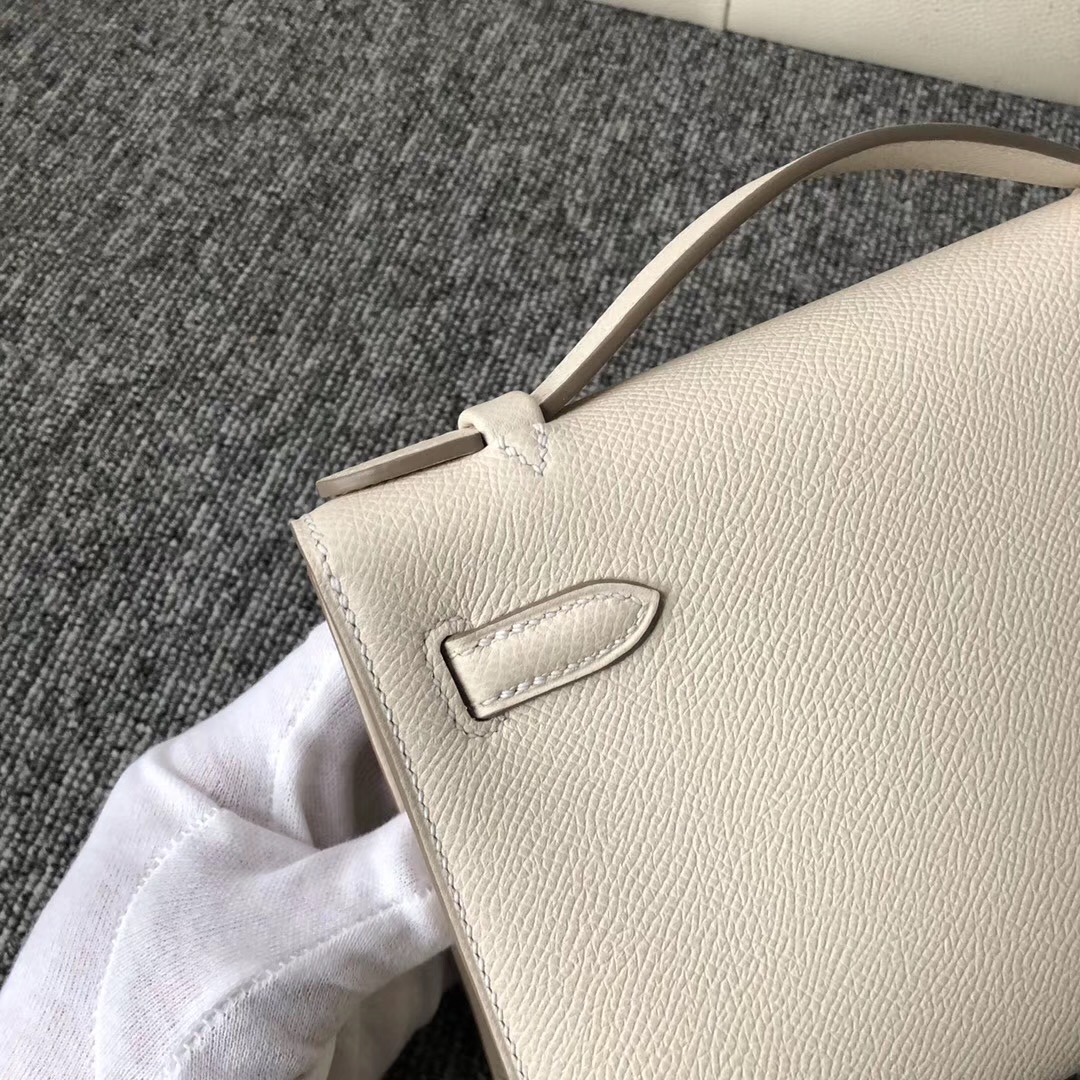 Macao Hermes MiniKelly Pochette Epsom CK10奶昔白 Craie 24k五金