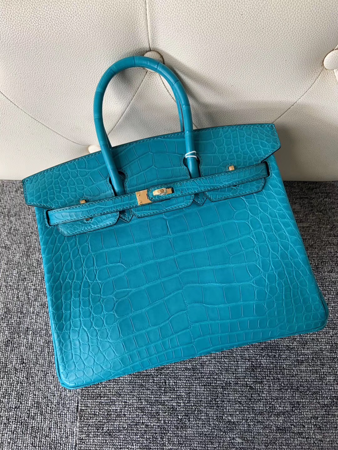 愛馬仕鉑金包定制多少錢 Hermes Birkin 25cm 7F Blue Paon 孔雀藍 霧面方塊 美洲鱷魚