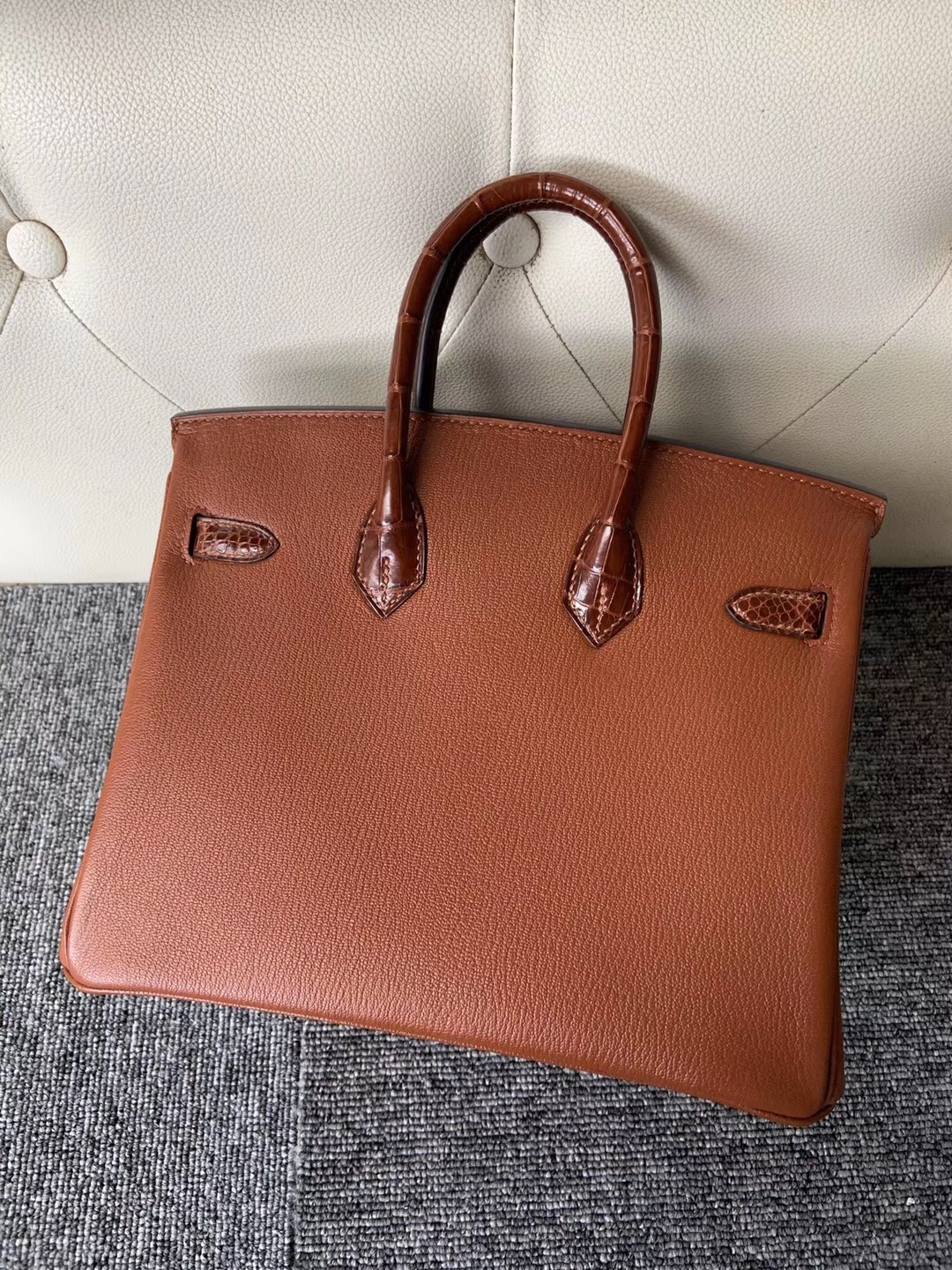 Macao Hermes Birkin25cm Touch Chevre 6C古銅色拼 CC31 Miel蜜糖棕