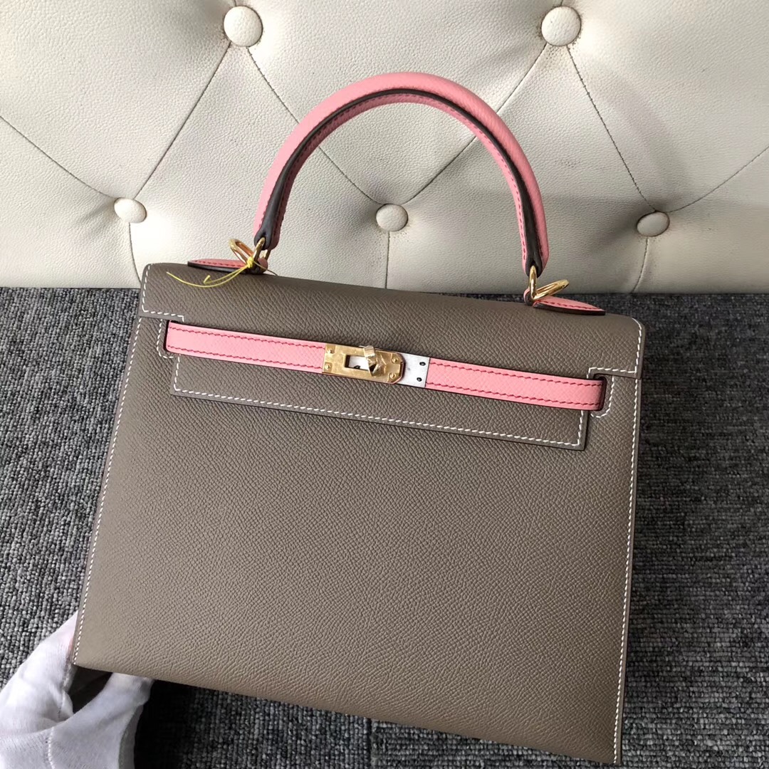 愛馬仕2019刻印 Hermes Kelly Size 25cm HSS Ck18 Etoupe 1Q Rose Confetti