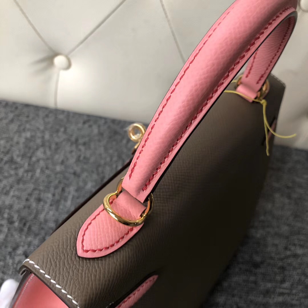 愛馬仕2019刻印 Hermes Kelly Size 25cm HSS Ck18 Etoupe 1Q Rose Confetti