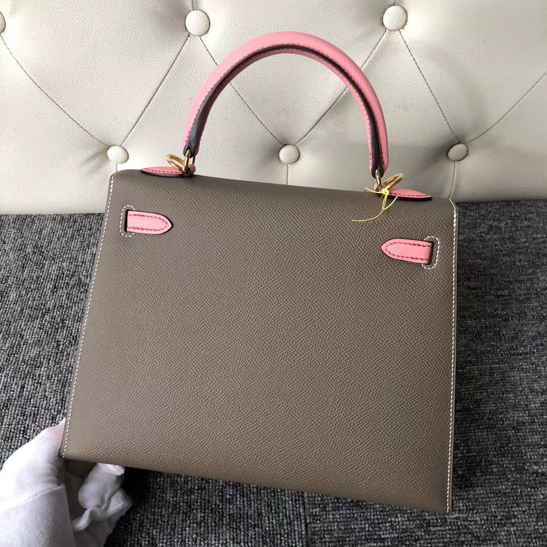 愛馬仕2019刻印 Hermes Kelly Size 25cm HSS Ck18 Etoupe 1Q Rose Confetti