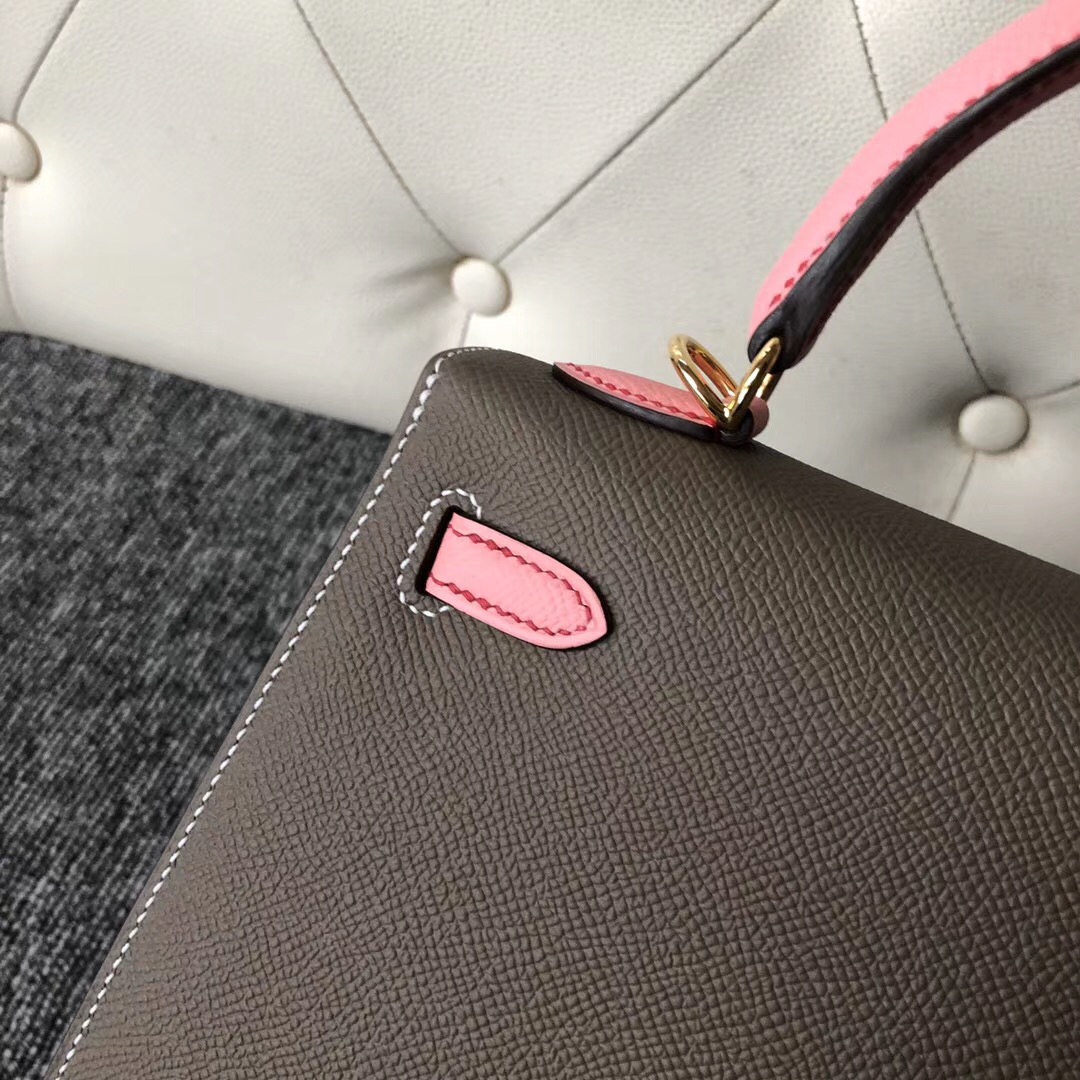 愛馬仕2019刻印 Hermes Kelly Size 25cm HSS Ck18 Etoupe 1Q Rose Confetti