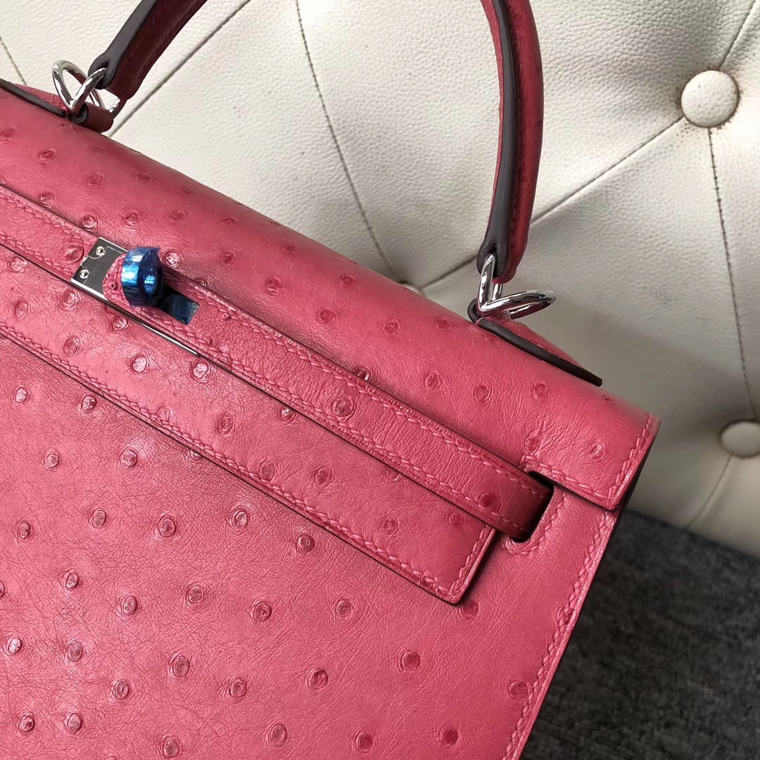 愛馬仕凱莉包定制價格 Taiwan Hermes Kelly 25cm E5 Rose Tyrien 桃紅色 Ostrich