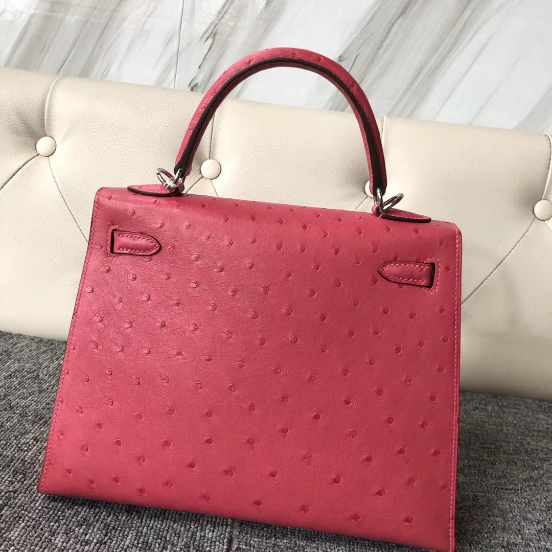 愛馬仕凱莉包定制價格 Taiwan Hermes Kelly 25cm E5 Rose Tyrien 桃紅色 Ostrich