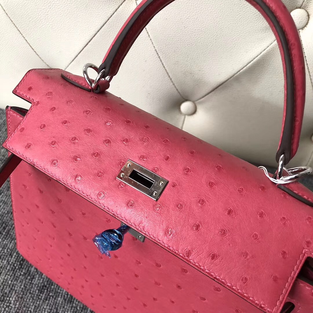 愛馬仕凱莉包定制價格 Taiwan Hermes Kelly 25cm E5 Rose Tyrien 桃紅色 Ostrich