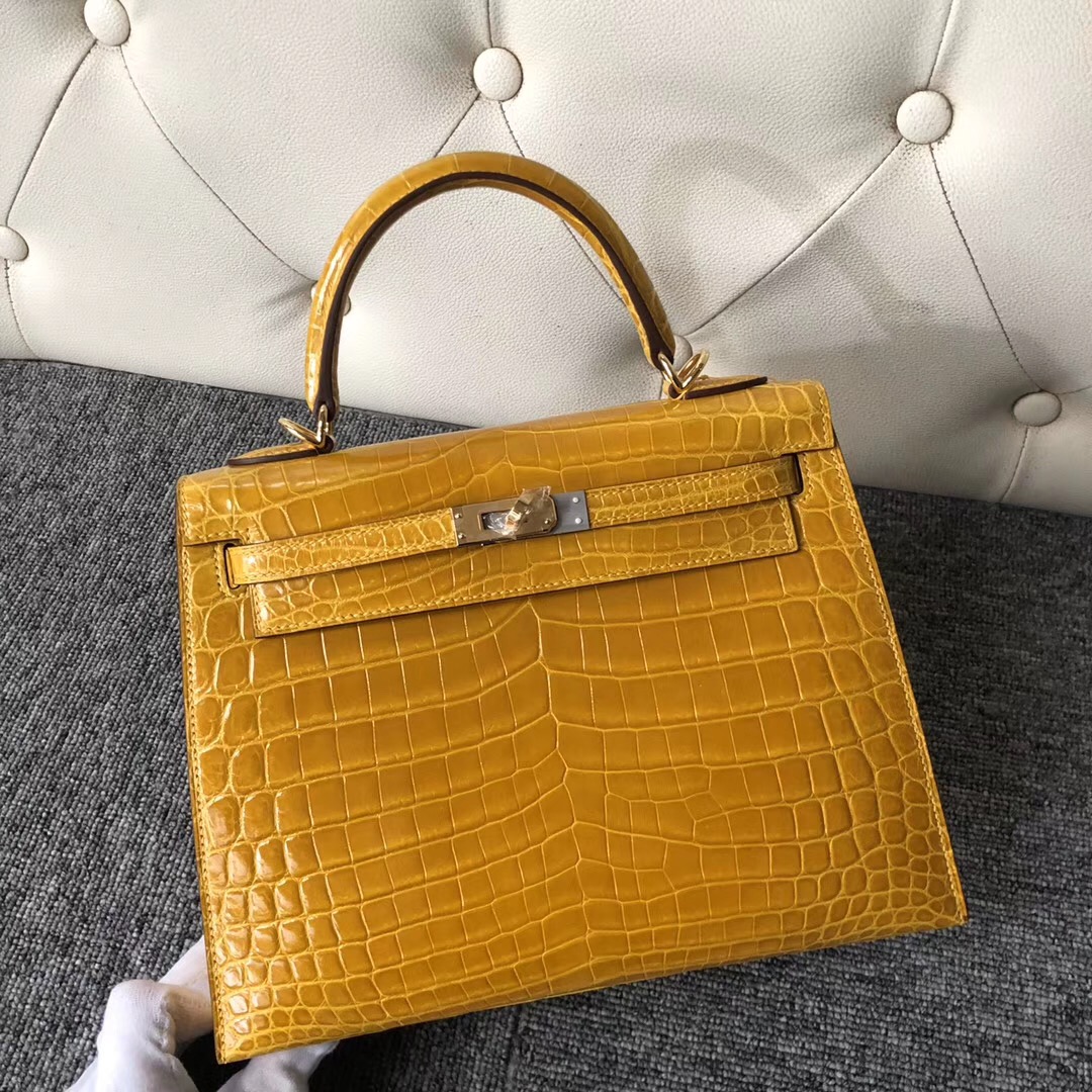 Xinbei Taiwan Hermes Kelly 25cm 9D Amber 琥珀黃 尼羅鱷 HCP鱷魚皮