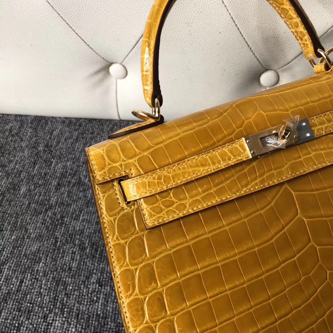 Xinbei Taiwan Hermes Kelly 25cm 9D Amber 琥珀黃 尼羅鱷 HCP鱷魚皮